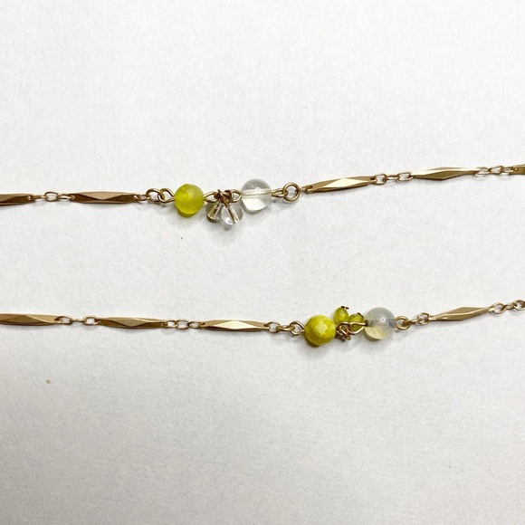 Gold Tone Necklace With Lime Green Beads - Picture 2 of 5